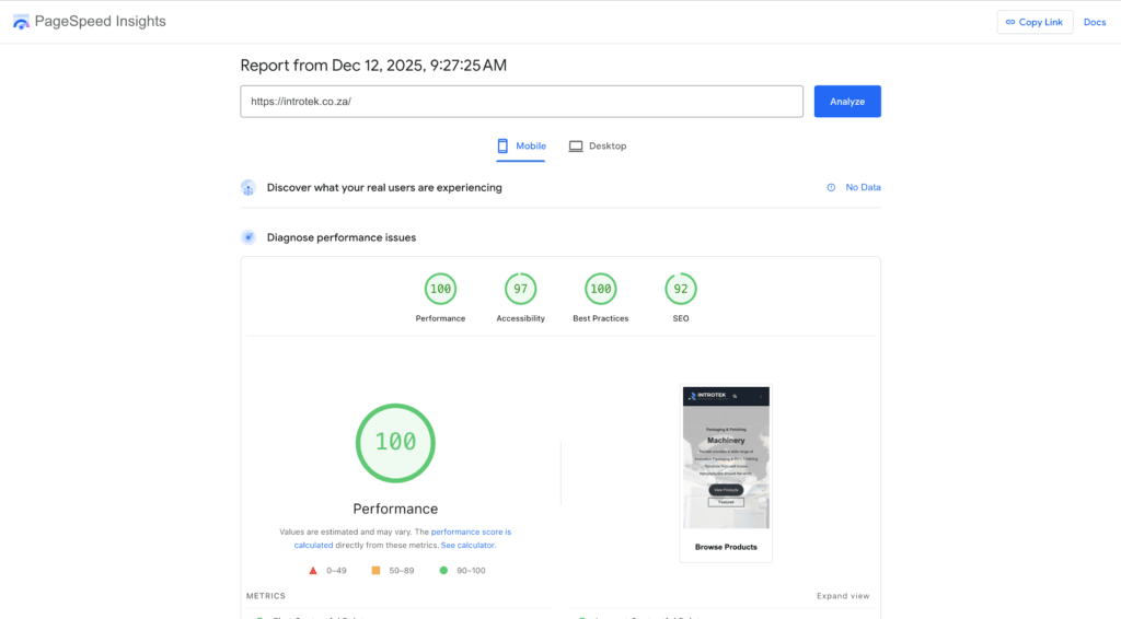Introtek Speed Google Test - Website Maintenance Care