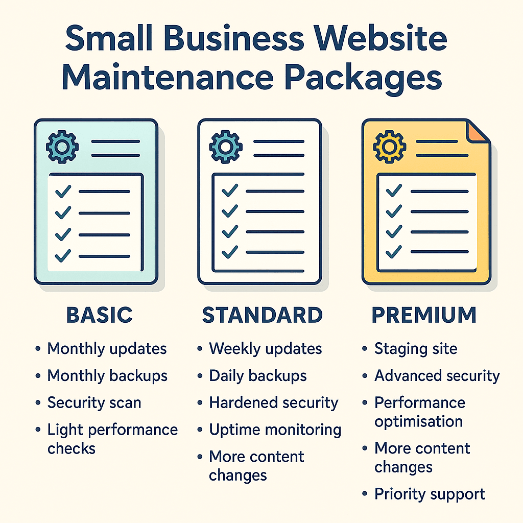 Overview of small business website maintenance packages and what they include