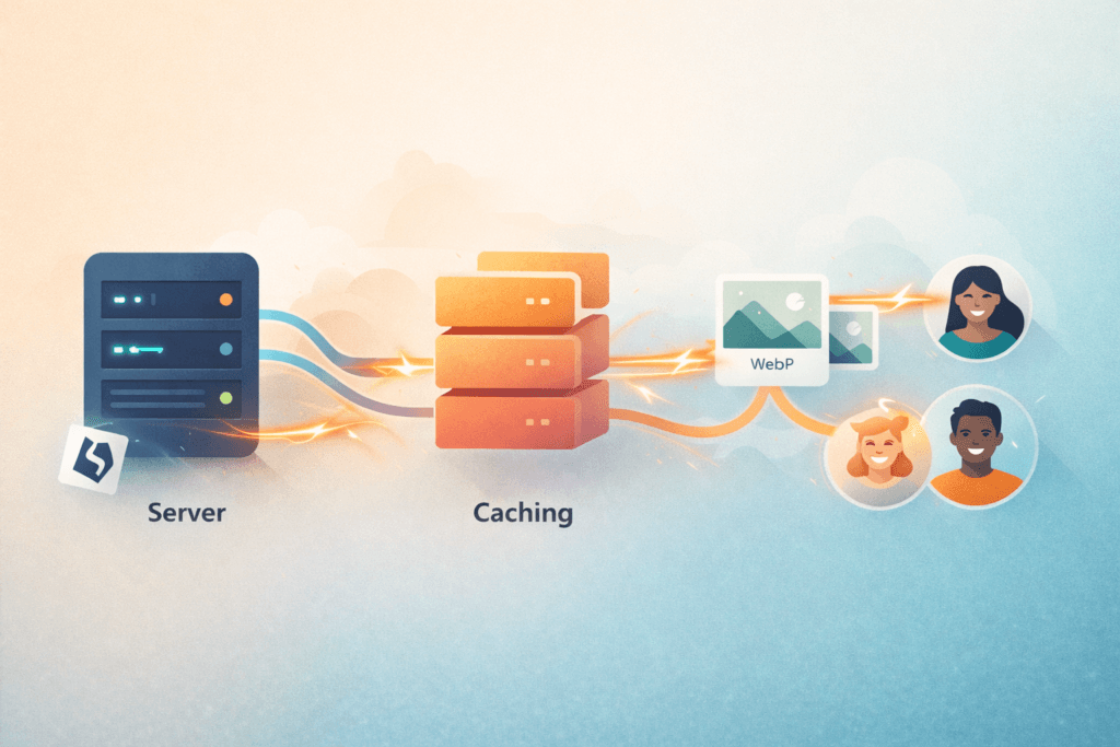 LiteSpeed WordPress hosting and caching workflow illustration