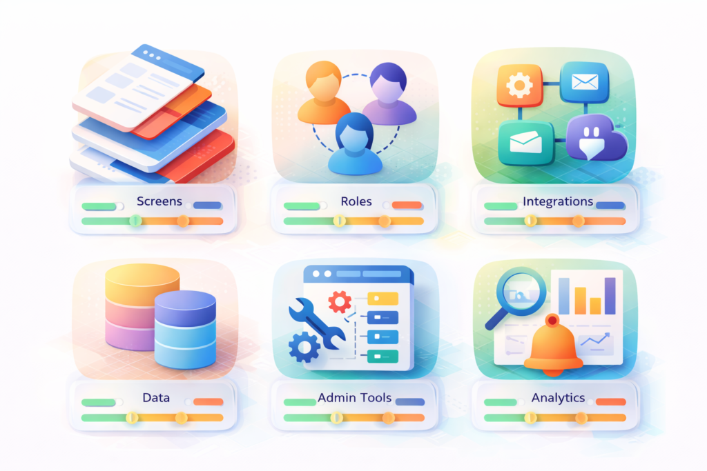 App Design & Development Checklist – scope levers for an MVP (screens roles integrations data)