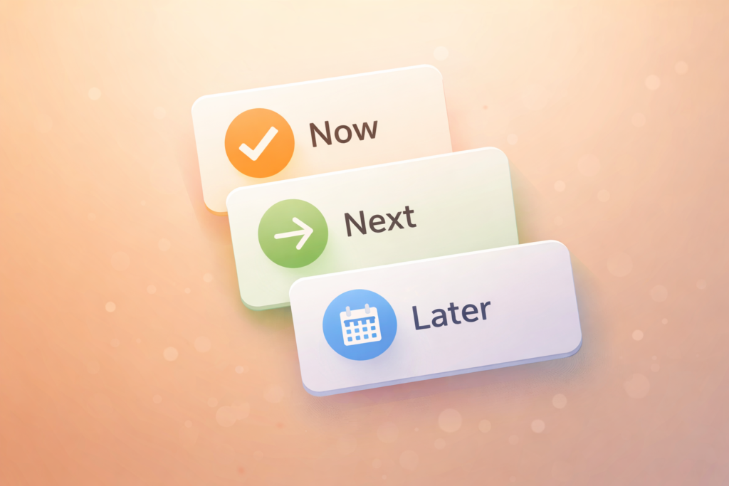 Digital Strategy Roadmap Now Next Later framework illustration