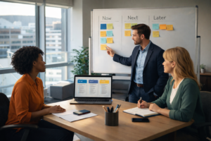 Fractional digital strategy lead guiding monthly priorities and KPIs