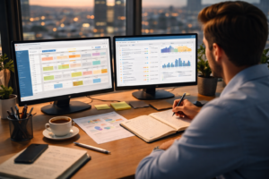 Fractional SEO & content lead reviewing monthly SEO and content priorities