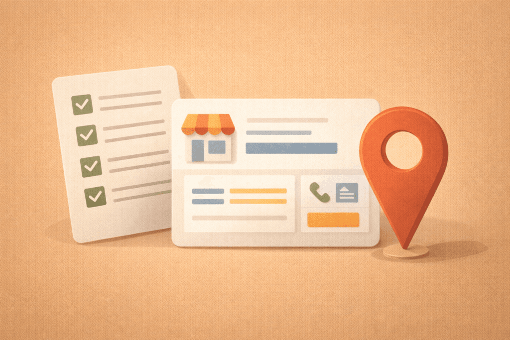 Local SEO & maps visibility checklist illustration for business profile optimisation