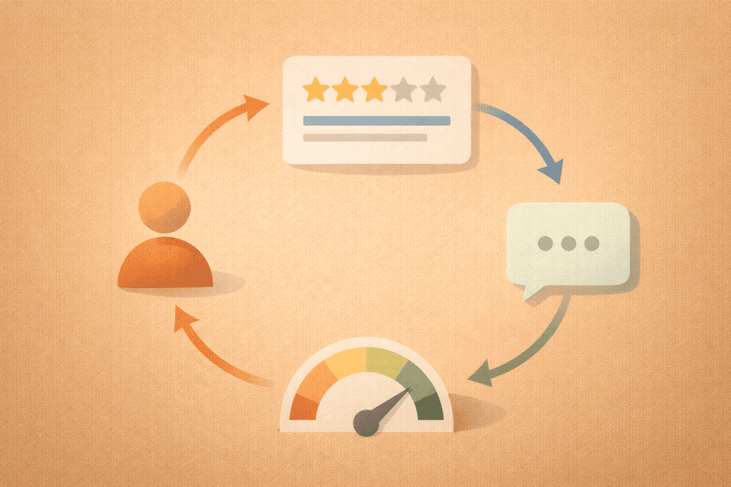 Local SEO & maps visibility reviews and trust loop illustration