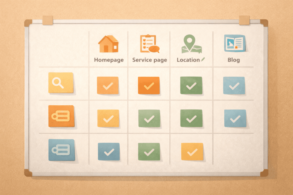 on-page SEO keywords keyword-to-page mapping grid illustration