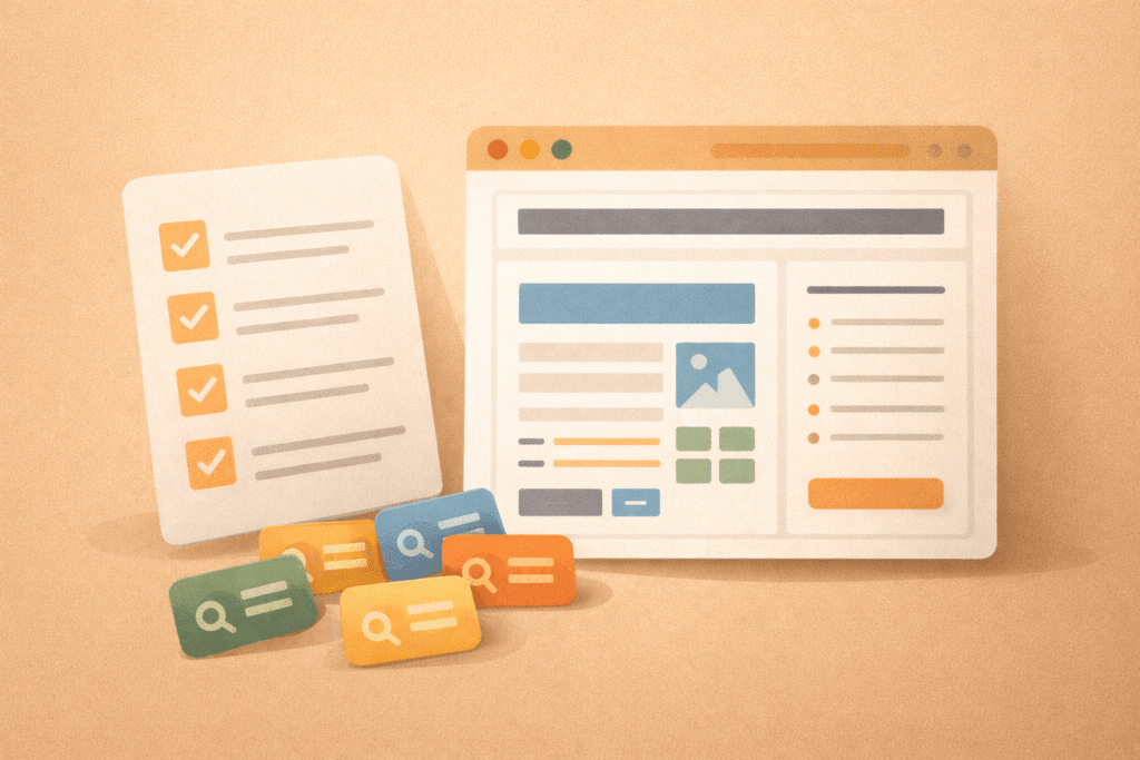 On-page SEO keywords page template illustration