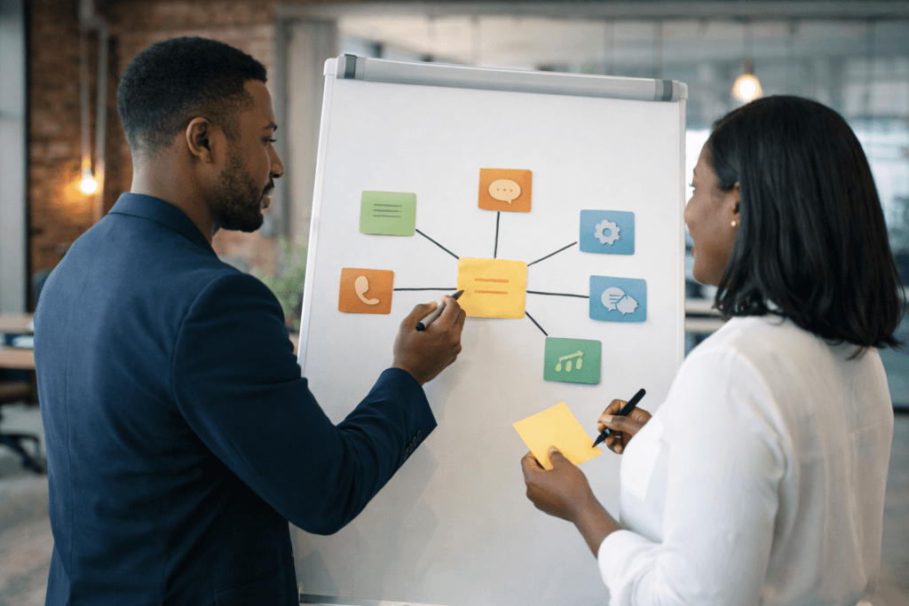 Product and service explainer writing planning on a laptop