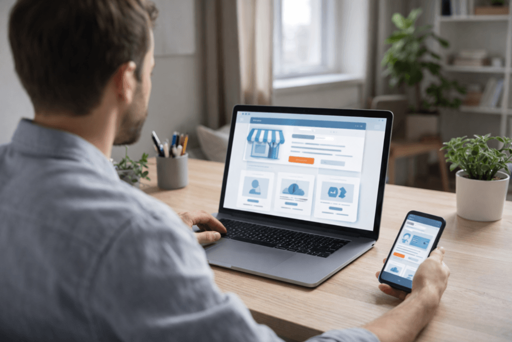 Website and UX guidance for small businesses – business owner reviewing a fast, mobile-friendly website