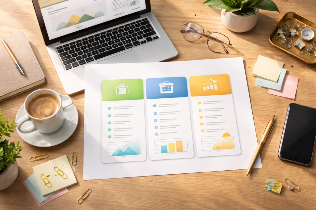 Website design and development packages comparison planning scene