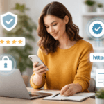 Website trust signals – reviewing a credible homepage on laptop and mobile