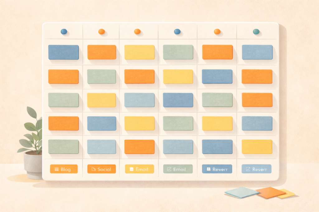 Content calendar for small business 12-week planning grid illustration
