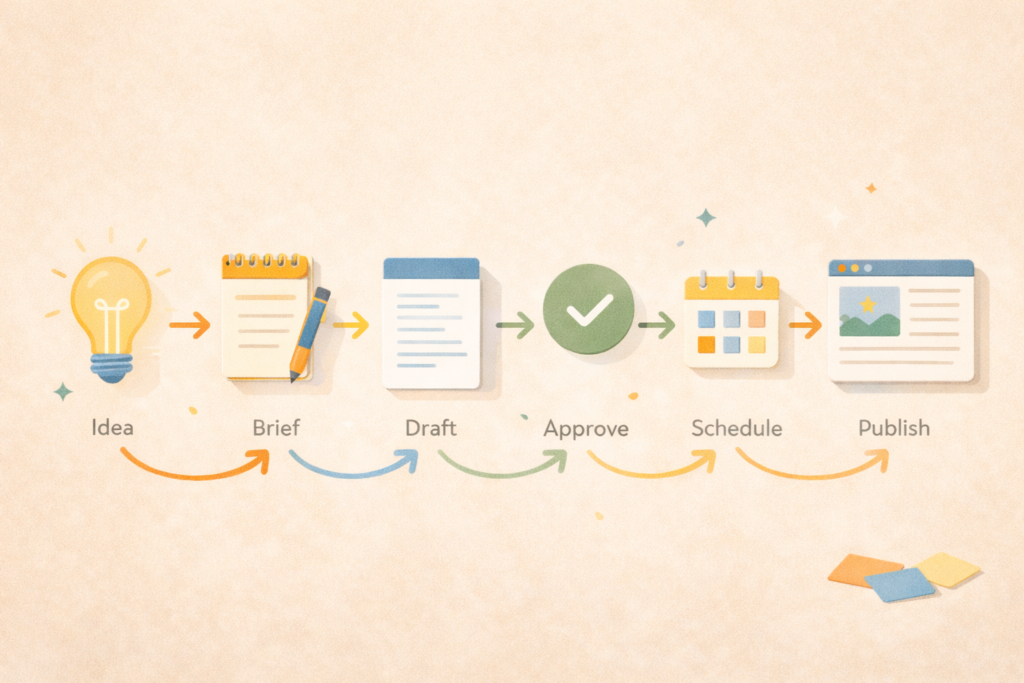 Content calendar for small business workflow illustration from idea to published