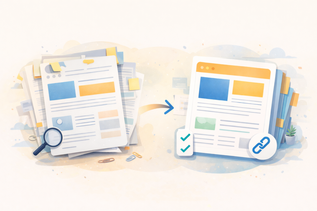 Content refresh SEO before and after page improvement illustration
