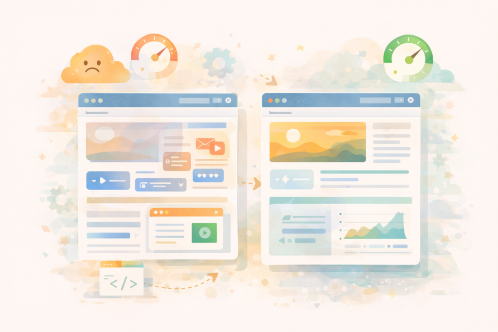 Core Web Vitals optimisation before and after page simplification