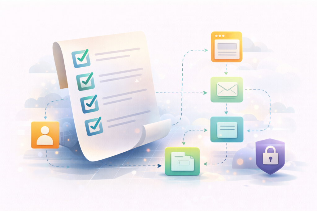 Custom WordPress plugin brief showing workflow steps and user roles