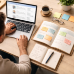 LinkedIn content strategy for B2B small business planning on a laptop