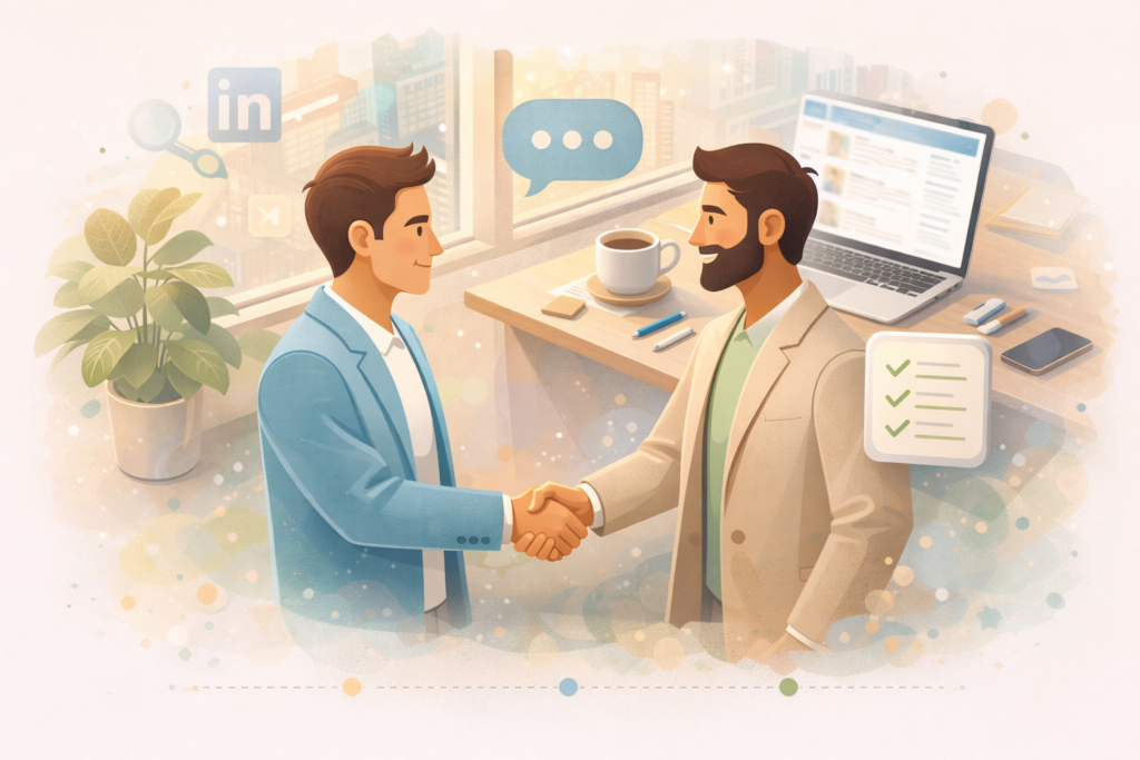 LinkedIn content strategy for B2B small business trust building illustration