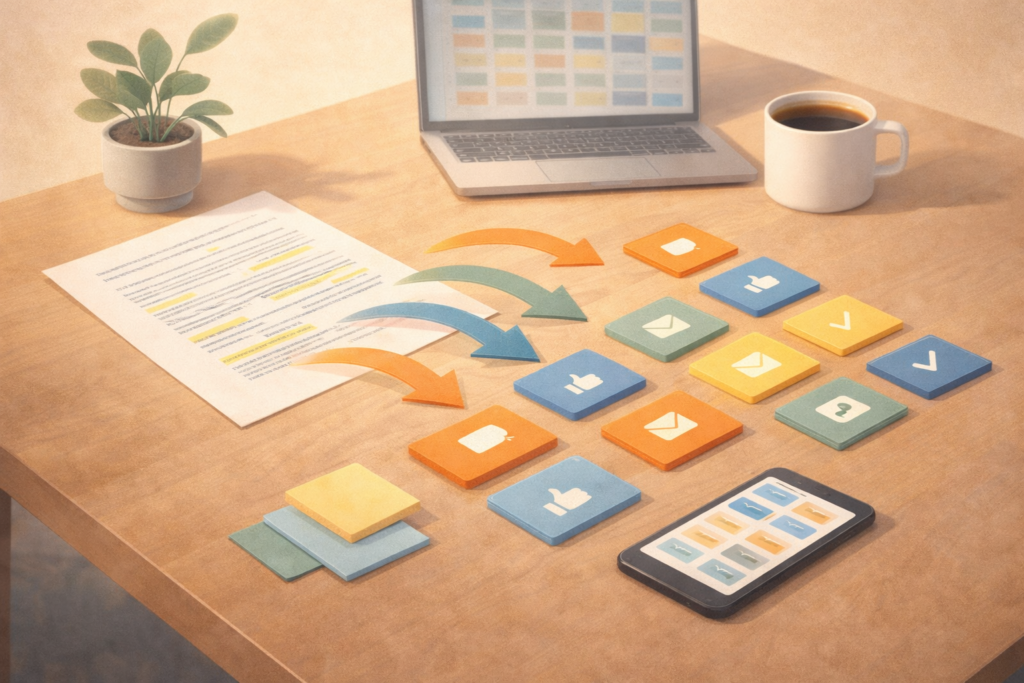 Repurpose blog content for social media two-week posting plan illustration