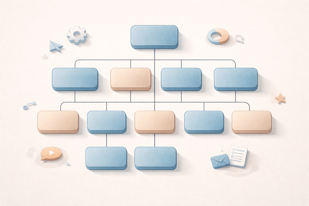 Service business website structure visual sitemap with nine core pages