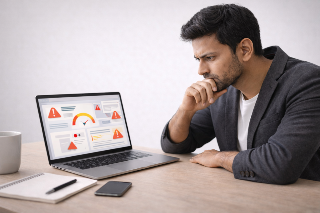 Website red flags audit on laptop and mobile for lead generation