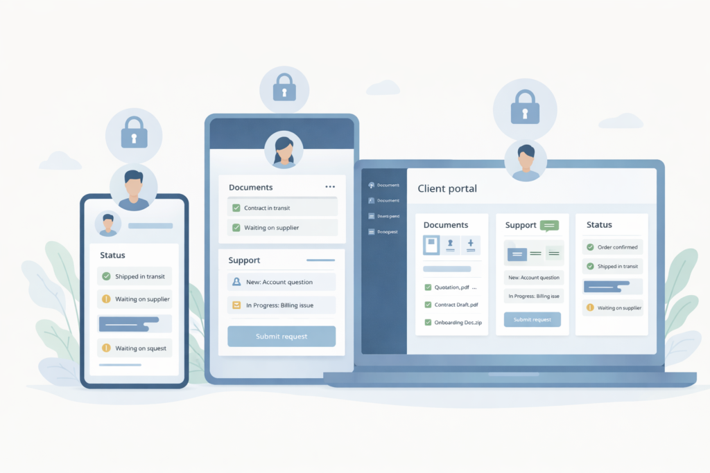 Responsive client portal features with secure access across devices