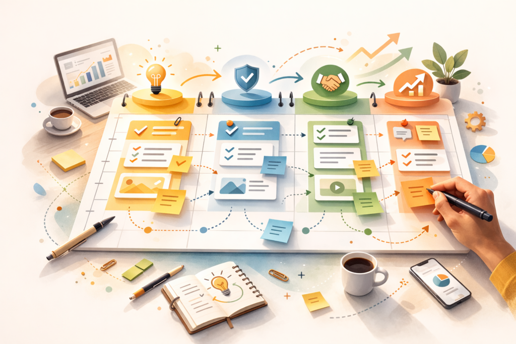 Content pillars for small business mapped into a four-week plan