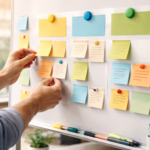 Content pillars for small business planning session on a white board