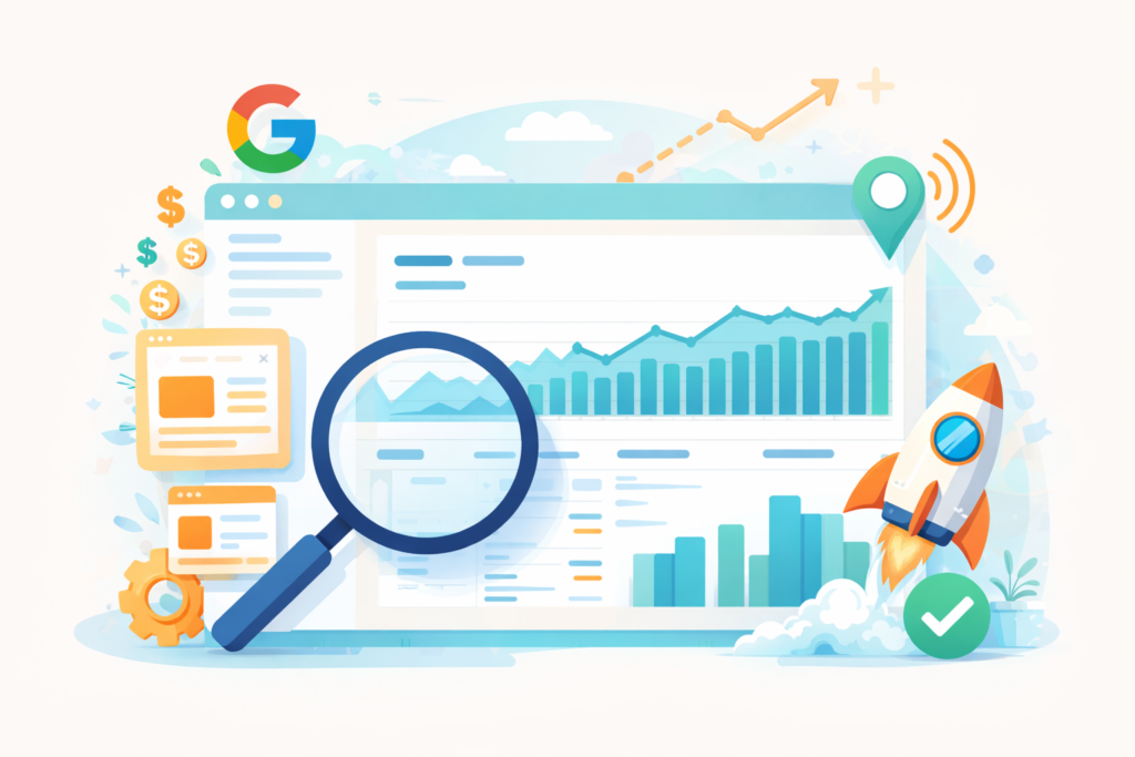 Google Search Console for small business illustrated as a simple dashboard for SEO wins