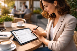 LinkedIn post ideas for B2B planned on a tablet