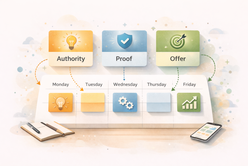 LinkedIn post ideas for B2B organised into a weekly system