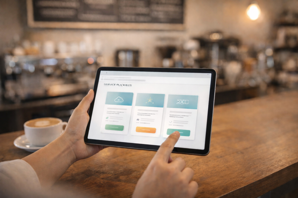 Pricing page design for service business with packages and clear CTA