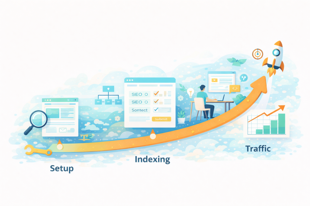 SEO for new websites showing a visual journey through the first 90 days