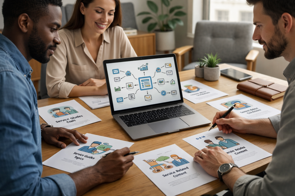 SEO for service businesses topic cluster planning on a small business website