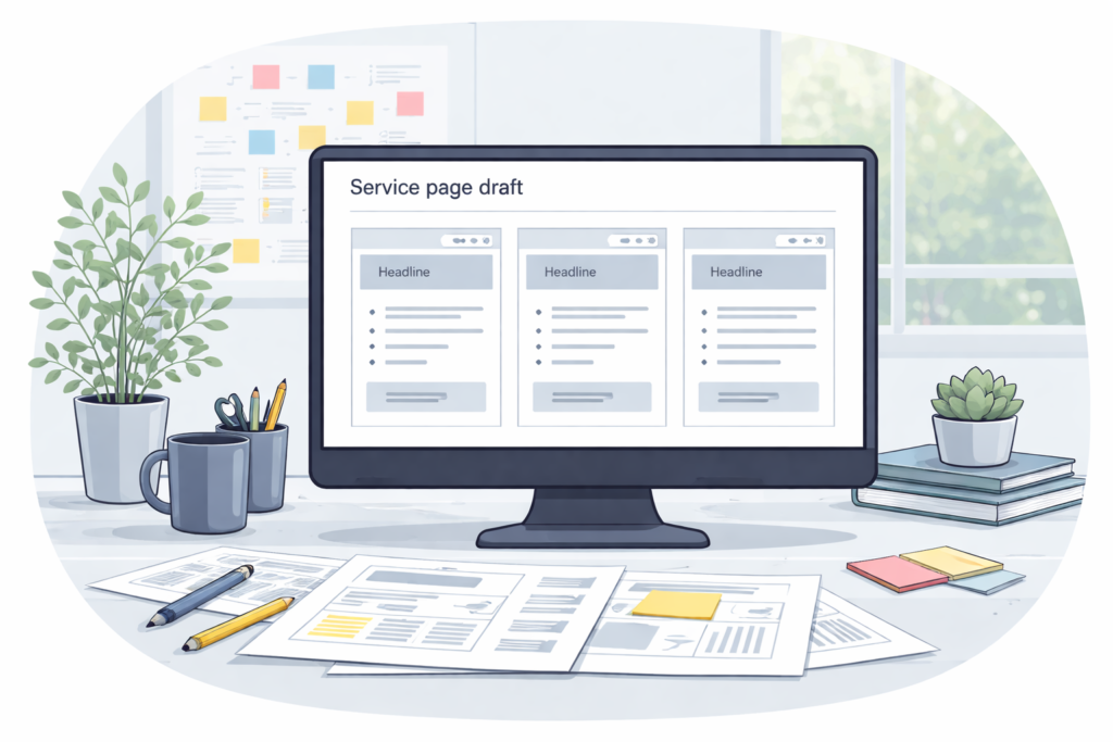 Service page copywriting shown as a clear page structure for a small business