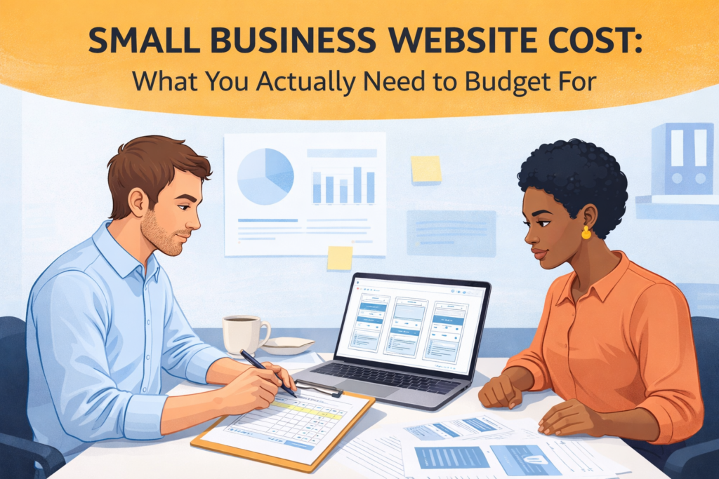 Small business website cost planning illustration for a service business