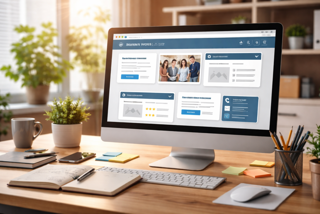 Website content maintenance on a small business website in a realistic office setting