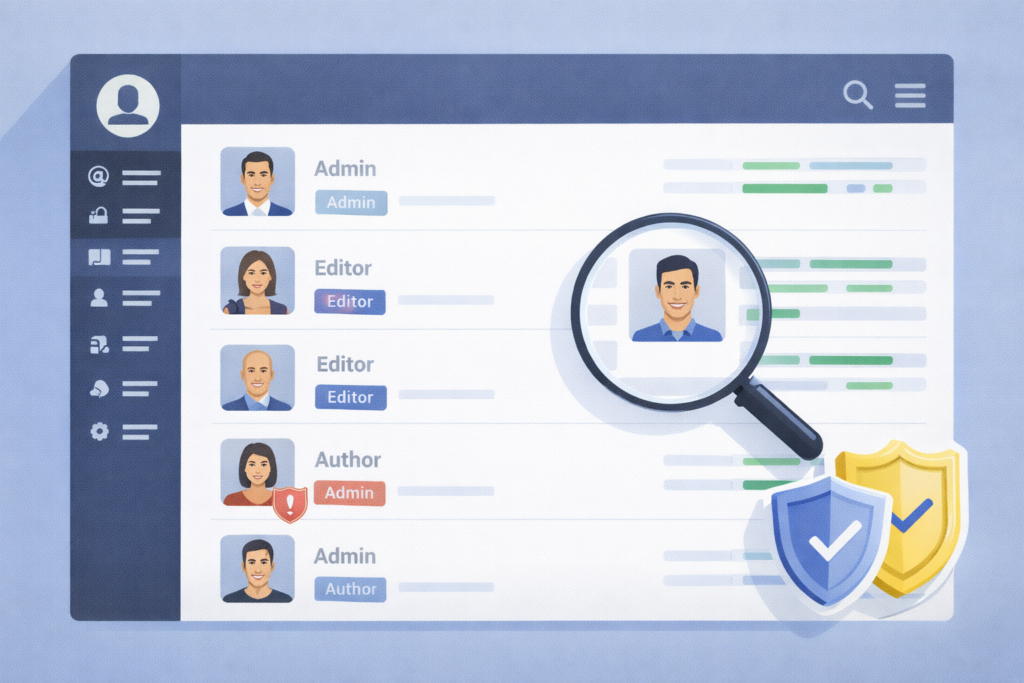 WordPress user access audit checklist showing user roles and permission review