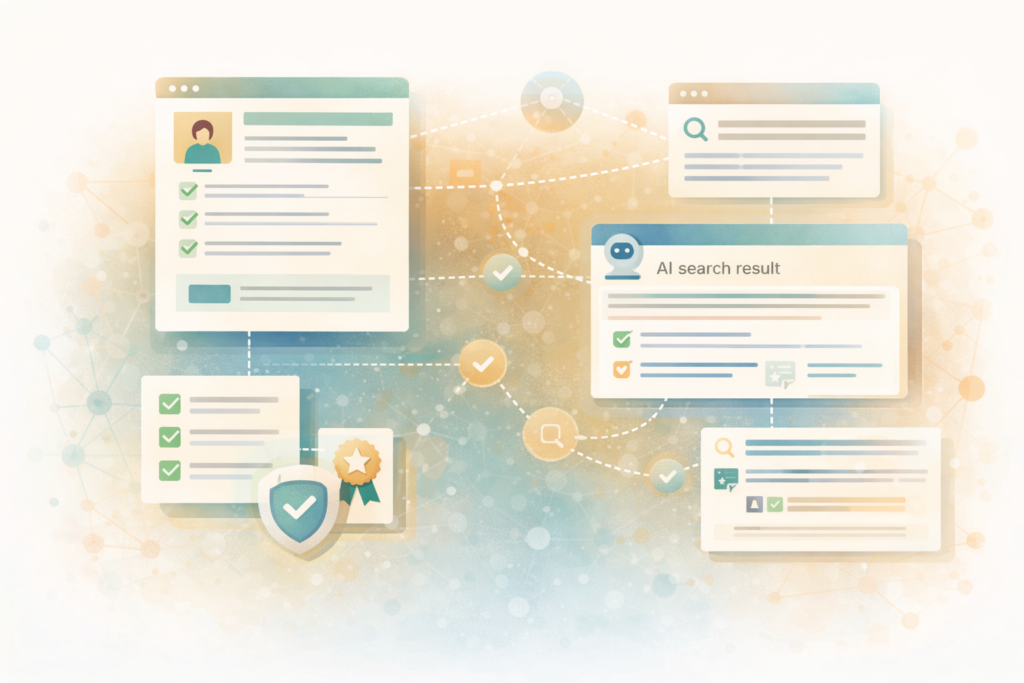 LLM SEO for small business websites illustration showing citation readiness and AI answer visibility