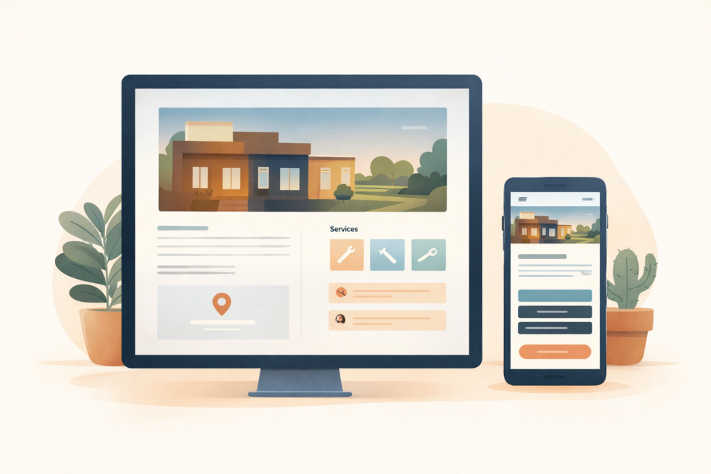 Illustration of a simple brochure website for a local business
