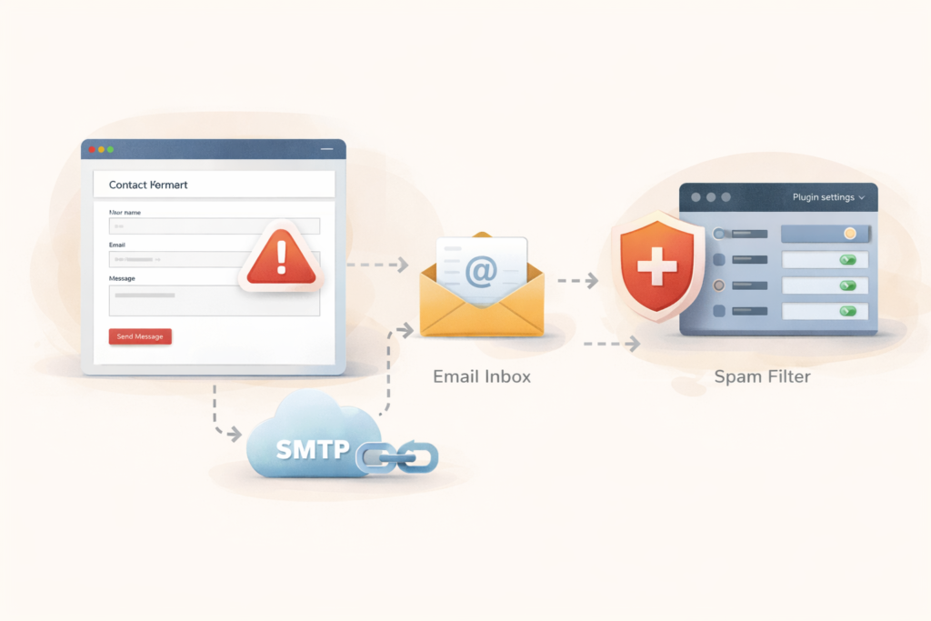 Broken contact form on WordPress troubleshooting workflow illustration