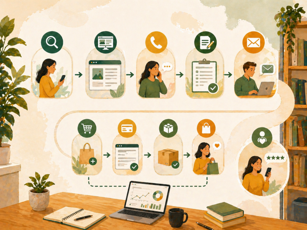Marketing measurement plan tracking customer journey for service and product businesses