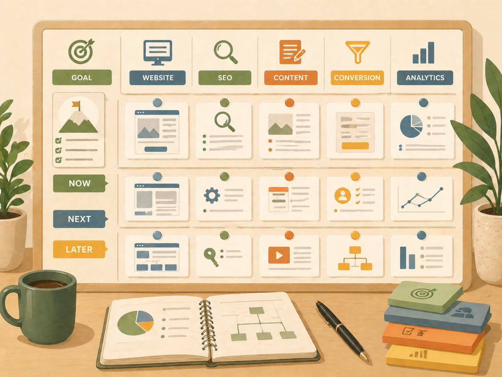 Digital leadership for small business priority board across website SEO content and conversion