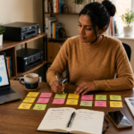 Marketing priorities for small business with owner sorting website SEO content leads and sales tasks