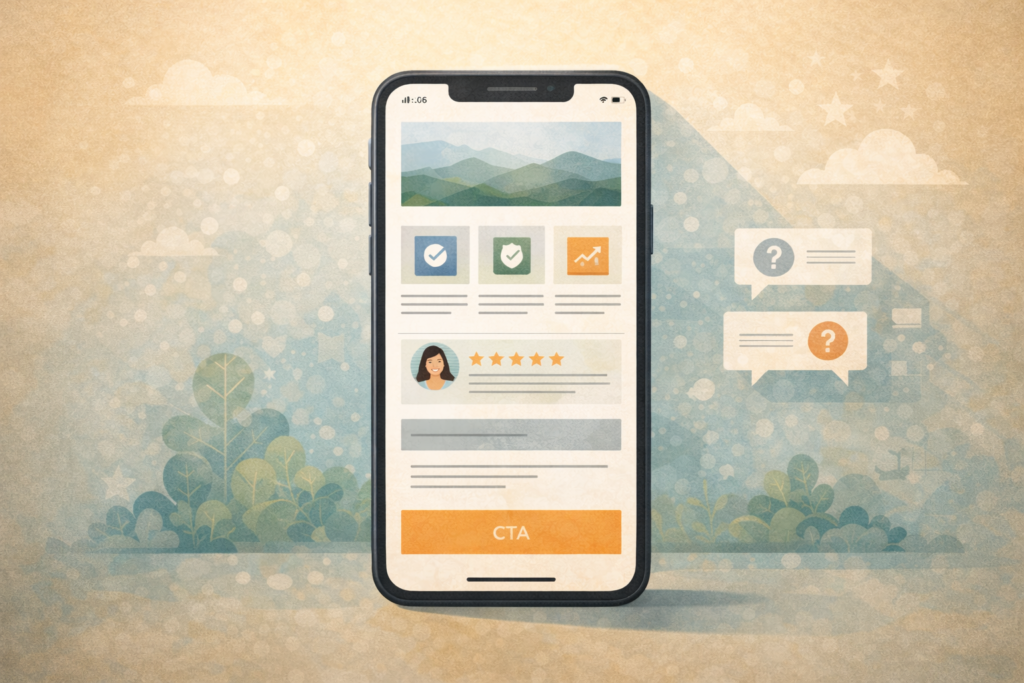 Mobile-first website layout illustration for a small business website