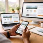 Mobile first website design for small business shown on phone and desktop during website planning