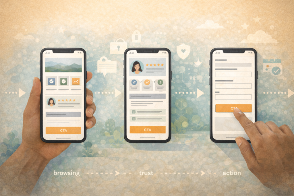 Mobile user journey illustration for a small business website