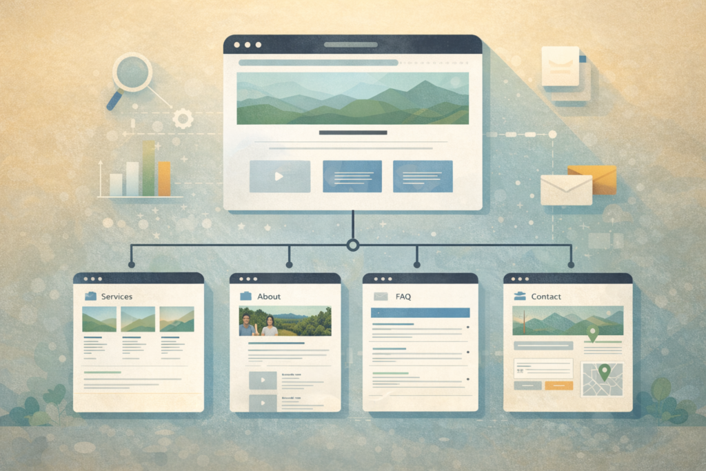 Multi-page website architecture illustration for a small business website