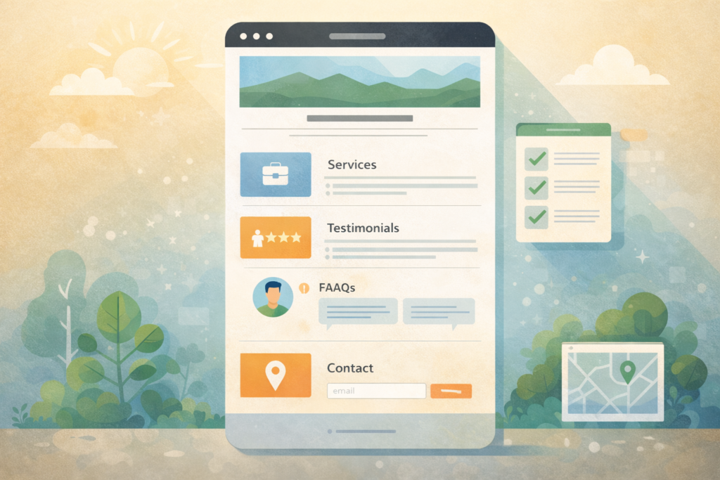 One-page website layout illustration for a small business website