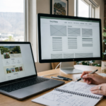 One page website vs multi page website shown on screens for a small business planning a new site